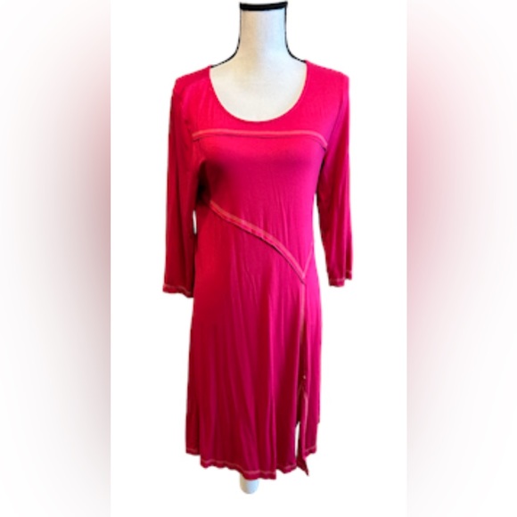 MOTO RETRO Reddish Pink Top Stiched Slit leg knit dress - Picture 1 of 6